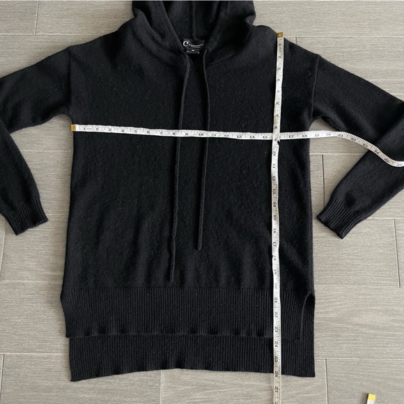 C by Bloomingdales Cashmere Hoodie Sweater Black XS High Low Side Slits Pullover - Picture 12 of 12